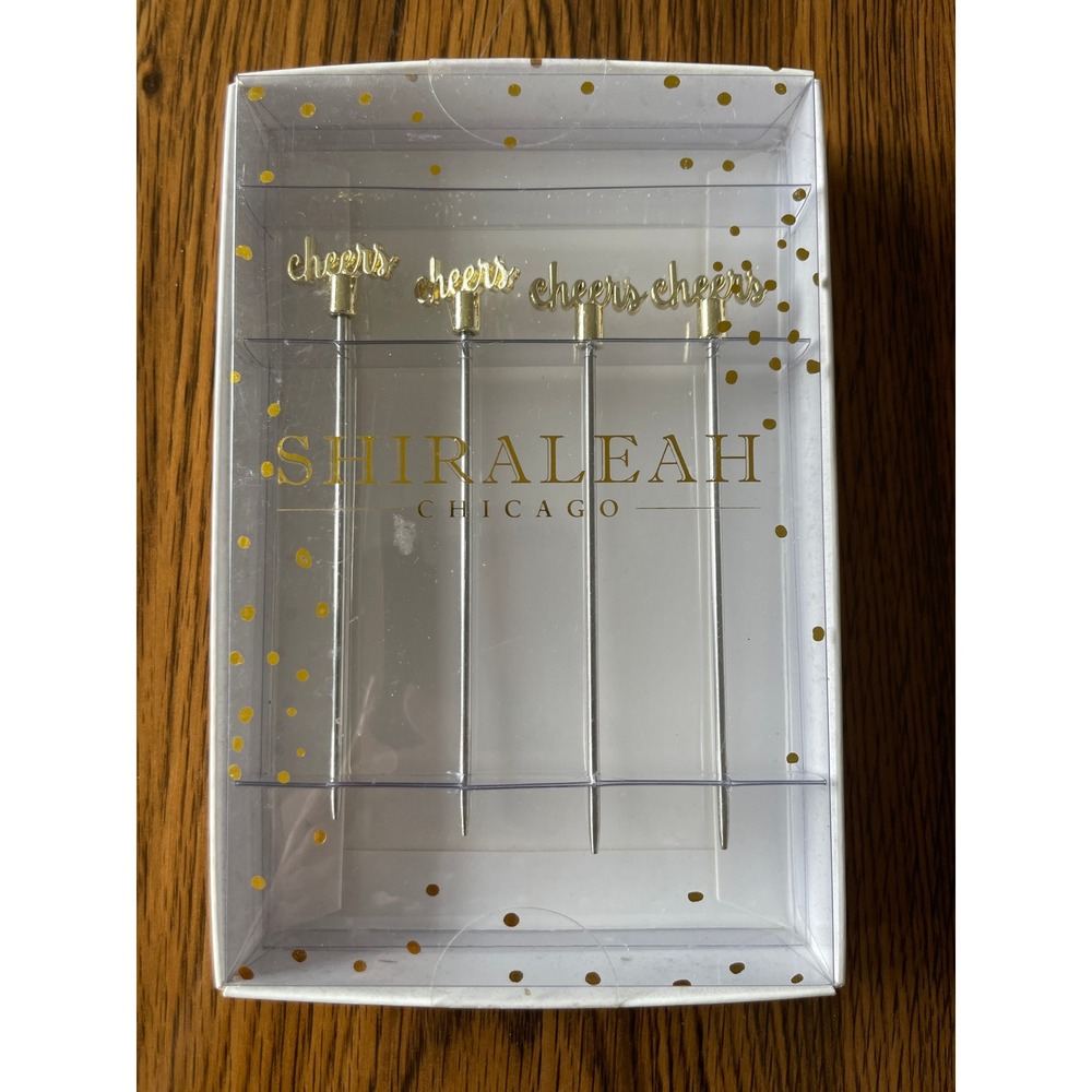 Cheers Cocktail Picks Set of 4 Gold & Silver Barware Gift Ideas Birthday Wedding